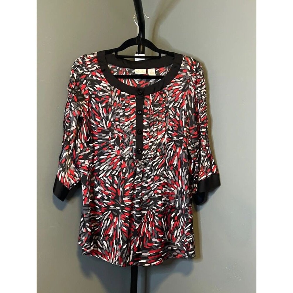 Kim Rogers Black, Red & White Abstract Print Button-Front Blouse